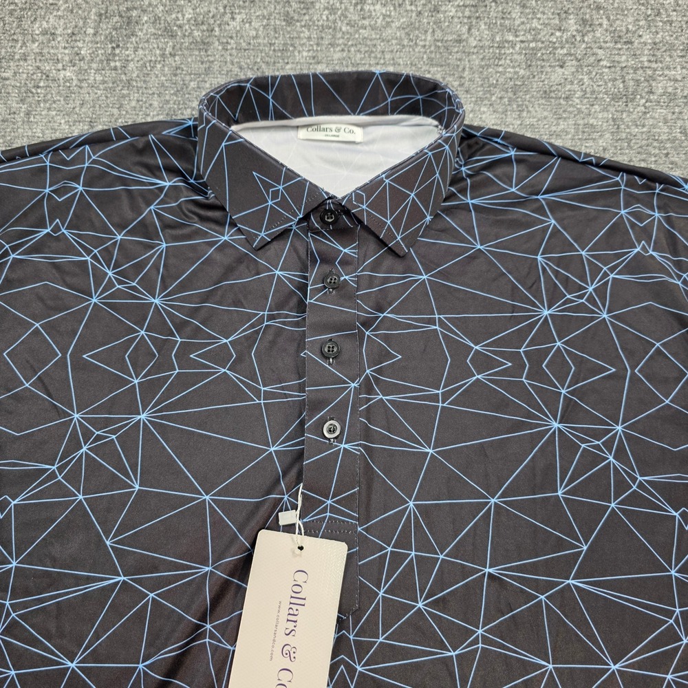 Collars & Co. 2X-Large Geometric Black Blue Dress‎ Collar Polo Shirt Men